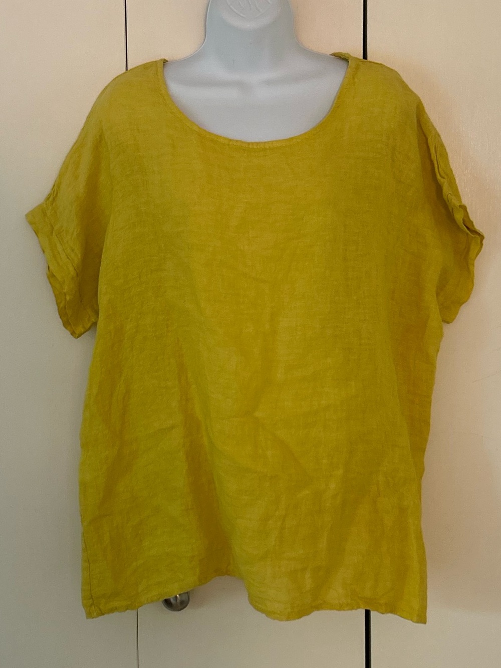 PuroLino Linen Short-Sleeve Scoop Neck Top M